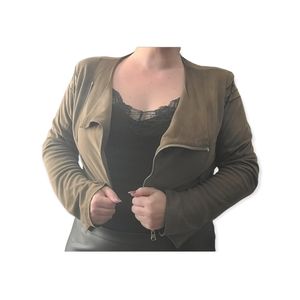 Cropped Suede Like Jacket Green L